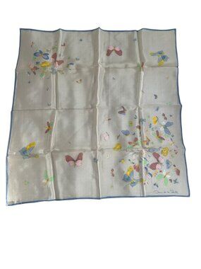 Oscar de la Renta 100% Silk JAPAN Butterflies blue trim vintage scarf 27" sq